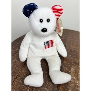 Ty‎ Beanie Baby America Bear 9 11 Memorial Flag Ears Red White Blue USA